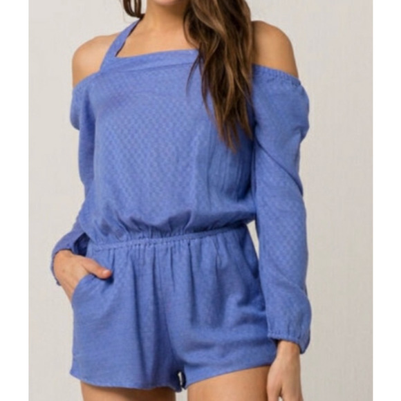 O'Neill Womens Extra Small Ellsworth Textured Off Shoulder Romper Linen Cotton - Picture 3 of 14